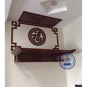 Combo cả Bộ bàn thờ treo tường gỗ chân chữ thọ, phun màu nâu sơn PU cao cấp tặng kèm tấm chống ám khói và bộ trang trí ốp lưng TM121131