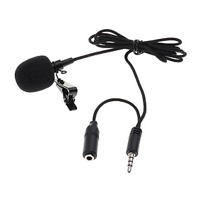 Durable Black 3.5mm Plug Clip On Lapel Collar Lavalier Condenser Microphone Mic with Extra 3.5mm Plug Adapter