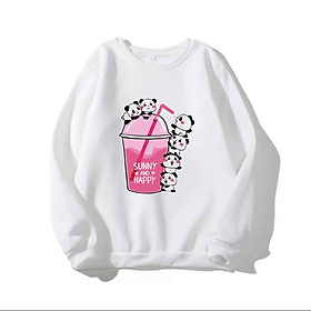 Áo Sweater họa tiết trà sữa và gấu trúc thời trang