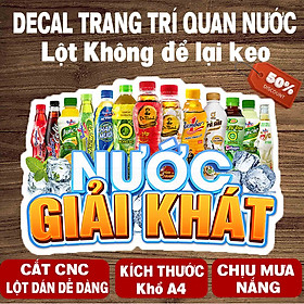 Decal Nước giải khát trang trí quán nước tường, tủ kính bền đẹp chống nước cắt sẵn khổ A4