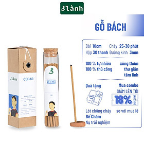 Nhang Thủ Công Gỗ Bách Cedar 3 Lành Hộp 30 Que 100 % Tự Nhiên Tặng Kèm Đế Chăm Không Hóa Chất Xông Thơm
