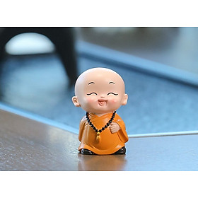 Tượng Chú Tiểu Vui Vẻ Hanh Thông Trang Trí Ô Tô Tiểu Cảnh_ Hàng chính hãng