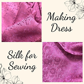 Vải lụa tơ tằm hoa cúc màu hồng phấn, mềm#mượt#mịn, dệt thủ công, khổ vải 90cm