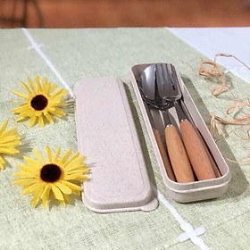 Mua Bộ thìa dĩa đũa ăn gỗ sồi inox/Bộ Đũa Thìa Dĩa Cầm Tay Gỗ Sồi Kèm Hộp Đựng