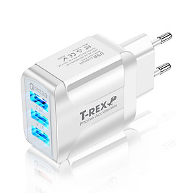 Mua Củ Sạc Điện Thoại LED T-REX 3 Đầu USB  Sạc Nhanh QC3.0 Cánh Bướm (Hàng Chính Hãng) - DT067-Trắng