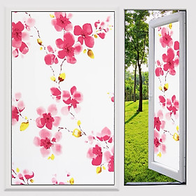 Decal dán kính mờ hoa văn Hàn Quốc cao cấp mẫu hoa đào khổ 90cm