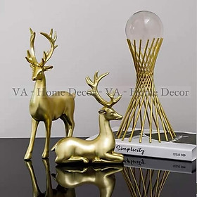 Bộ  Tượng Decor  Hươu  Vàng Và Quả Cầu Pha Lê Trang Trí Phong Thủy Hút Tài lộc