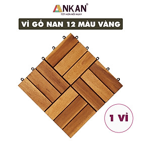 Vỉ Gỗ Lót Sàn Ban Công Thương Hiệu ANKAN Màu Nâu Vàng Loại 12 Nan, Ván Gỗ Lót Sàn Ngoài Trời, Sân Vườn, Hồ Bơi, Phòng Spa, Siêu Bền, Chịu Nước Tốt, Chống Trơn Trượt, Tiêu Chuẩn Xuất Khẩu (1 Vỉ)