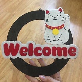 Mua Bảng gỗ hình mèo thần tài treo cửa shop chữ Sale Off tặng móc dán tường trong suốt
