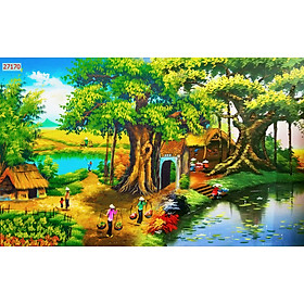 Tranh dán tường 3d dán trang trí phòng khách Đồng Quê Việt Nam-Decal PP Cán Bóng- Huyền Chi-Đặt theo kích thước yêu cầu