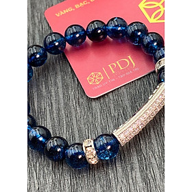 Vòng Đá Thạch Anh Xanh Biển 8 Ly Charm Trụ Đá Bạc