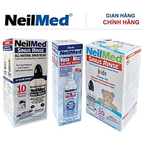 Combo Small FamilyCare: Bình Xịt Rửa Mũi Xoang Cho Gia Đình NeilMed SinusRinse & Moisturize - SX Mỹ (Bình 10 gói lớn; Bình 30 gói bé; 1 chai xịt phun sương)