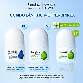 Combo(5ml+ 5ml): 1 Lăn khử mùi Perspirex Strong cho da thường + 1  Lăn khử mùi Perspirex Comfort cho da nhạy cảm