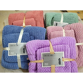 Mua Set 02 Khăn tắm + khăn mặt lông cừu lớn sợi microfiber Hàn Quốc cao cấp mềm mịn bảo vệ da cho gia đình và cho bé