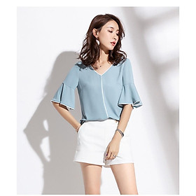 TK155-sơ mi nữ viền màu tay bèo S-6XL