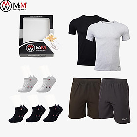 Elegant Box - 2 Áo thun nam, 2 Quần đùi short , 5 đôi tất cao cấp Thương hiệu MRM Manlywear - Size M ( nhỏ hơn 60 kg)