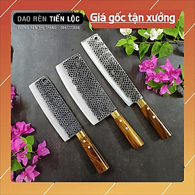 Bộ 3 Dao Thép Nhíp Dập Vân Kháng Rỉ, Chặt Cây, Xương, Thái Thịt - Cán Gỗ Cẩm