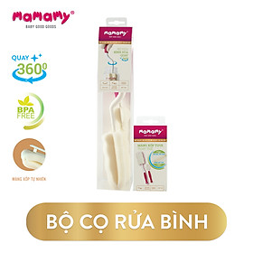 Combo 1 Bộ cọ rửa bình sữa quay 360 độ kèm 1 bộ mút Cellulose thay thế