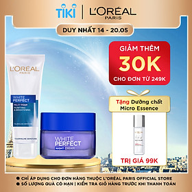 Bộ sữa rửa mặt và kem dưỡng da ban đêm L'Oreal Paris White Perfect 50ml