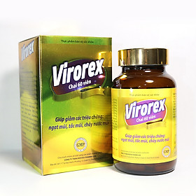 Viên uống VIROREX giảm viêm xoang, viêm mũi dị ứng, ngạt mũi, tắc mũi, chảy nước mũi - Hộp 60 viên thành phần Tân di hoa, Bạch chỉ, Thương nhĩ tử, Phòng phong, Bạc hà