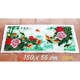 Tranh thêu chữ thập cửu ngư quần hội 3d đẹp