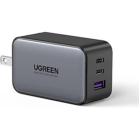 Sạc điện thoại 3 cổng USB-C và USB-A GaN 65W màu đen chân US Ugreen 10334 CD244 - Hàng chính hãng