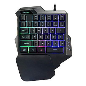 Bàn phím chơi game USB, Đèn nền LED cầu vồng 35 phím có dây, Mini một tay