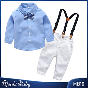 Bộ công tử bé trai, set áo sơ mi dài tay và quần quai đeo trẻ em, chất xịn dày đẹp, mẫu mới mặc sinh nhật sự kiện | MB10