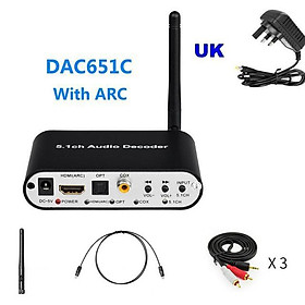 Bộ giải mã âm thanh HDMI DTS 5.1 Bộ thu Bluetooth 5.0 DAC DTS AC3 FLAC APE 4Kx2K Bộ trích xuất HDMI sang HDMI SPDIF ARC Màu sắc: DAC651C UK