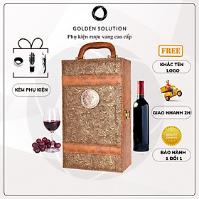 Mua Hộp rượu vang - hộp da đựng rượu vang kèm phụ kiện (Nâu Đậm