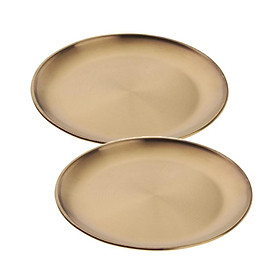 2 Pieces Stainless Steel Fruit Dinner Plate Round Golden Dish 9 Inch in Dia