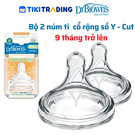 Bộ 2 núm ti Dr.Brown's bình sữa cổ rộng Y-Cut (9 tháng trở lên) dòng Plus