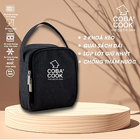 Túi đựng hộp cơm hình vuông logo COBA'COOK- Giấy bạc giữ nhiệt và 2 khóa kéo tiện dụng-CBS