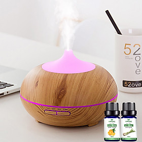 Combo Máy khuếch tán/ máy xông tinh dầu Bí Ngô gỗ vàng Lorganic FX2026 + tinh dầu sả chanh + tinh dầu cam Lorganic (10ml x2)