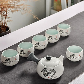 Hình ảnh Ấm Pha Trà Xứ Đơn Giản Kiểu Dáng Nhật Bản (gồm 1 ấm pha trà + bộ chén lọc trà + 6 chén)- Kèm hộp quà tặng.