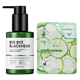 Sữa Rửa Mặt Sủi Bọt Loại Bỏ Mụn Đầu Đen Some By Mi Bye Bye Blackhead 30 Days Miracle Green Tea Tox Bubble Cleanser 120g + Tặng kèm 1 mặt nạ dưỡng da Dưa leo 3W Clinic