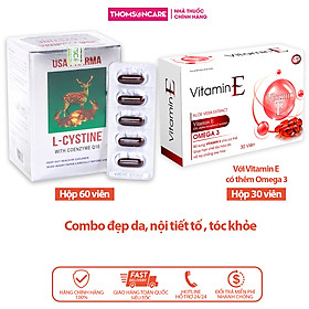 Combo viên uống đẹp da và tóc Lcystine 60v và Vitamin E đỏ thêm Omega 3 30v