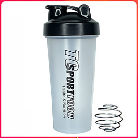 Bình lắc Shaker pha sữa cho người tập GYM hiệu TCSPORTFOOD - Bình nước thể thao Shaker 600 ml - Trắng nắp đen