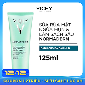 Sữa Rửa Mặt Tạo Bọt Ngăn Ngừa Mụn Và Se Lỗ Chân Lông - Normaderm Anti-perfection Deep Cleansing Foaming Cream Vichy 125ml - 100873890