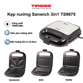 Kẹp nướng sandwich TIROSS 3 trong 1 TS9675 - Hàng chính hãng