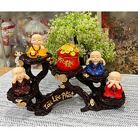 Bộ 04 chú Tứ Không đeo chuỗi 5cm kèm túi tiền đỏ chữ Phát và chân đế ngang 5 ô Tài Lộc Phát