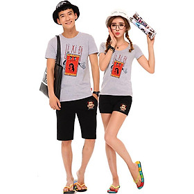 Bộ Áo Thun Đôi Nam Nữ Lì Xì Đi Màu Xám