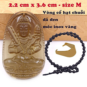 Mặt Phật Hư không tạng bồ tát đá obsidian ( thạch anh khói ) 3.6 cm kèm vòng cổ hạt chuỗi đá đen - mặt dây chuyền size M, Mặt Phật bản mệnh