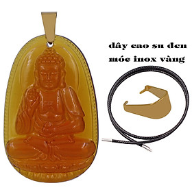 Mặt Phật A di đà pha lê trà 3.6 cm kèm móc và vòng cổ dây cao su đen, Mặt Phật bản mệnh