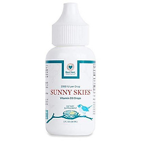 Sunny Skies Vitamin D3 Drops, Vitamin D Liquid Supplement, 2000 IU per Drop, Non-GMO, New Easy-to-Use Dropper, 1 Oz, Best Nest Wellness