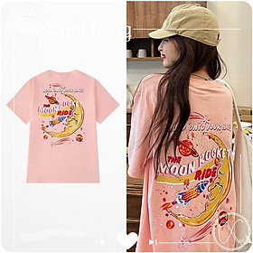 Áo thun nữ dáng rộng, Áo thun hè chất đẹp nữ tính in Moon Rocket mã TL8.68