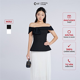 Áo Kiểu Nữ Trễ Vai Phối Vai Nơ Dáng Peplum Chất Tuytsi Mềm Mịn 13ANS8001PT