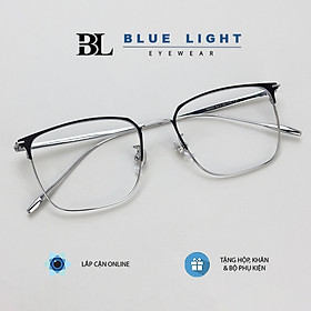 BLUE LIGHT - Gọng Kính Cận, Kính Giả Cận Nam Nữ TITANIUM Cao Cấp, Siêu Nhẹ, Mắt Vuông Thanh Mảnh, Đen, Bạc