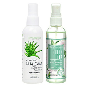 Combo Dưỡng Ẩm Mát Dịu Da: Toner Hoa Hồng Trà Xanh Và Xịt Khoáng Nha Đam Milaganics (100ml/Chai)