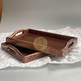 Mua Khay trà gỗ nguyên khối (35x24x4cm)- Khay đựng ấm chén trà decor phong cách Nhật Bản cực đẹp  sang trọng